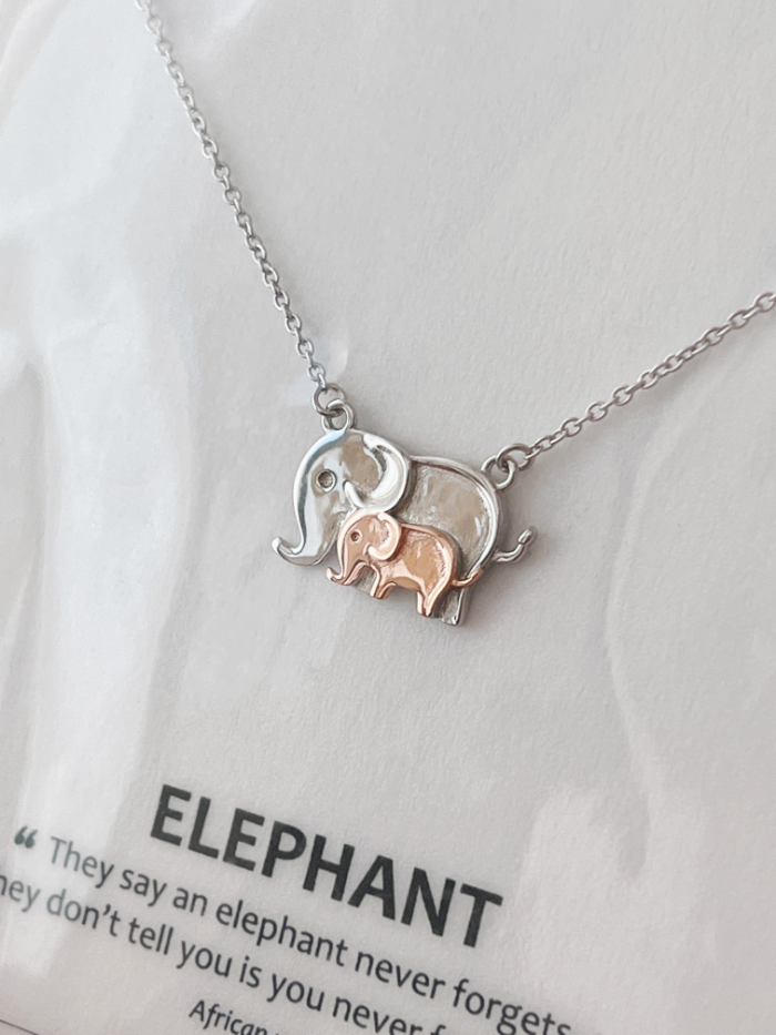 Silver Necklace with Silver Mom Rose Gold Baby Elephant Pendant - Izindlovu  Fund